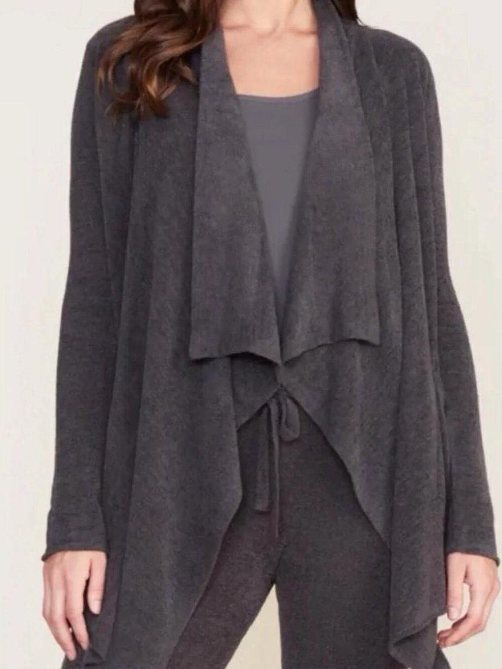 Barefoot Dreams CozyChic Lite Knit Womens S/M Waterfall Cardigan Sweater Gray